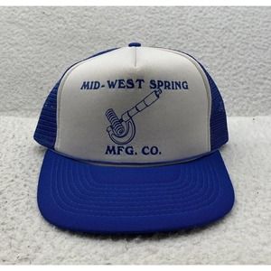 VTG Mid-West Spring Co Trucker Hat Mens‎ Snapback Blockhead Rope Foam Blue White